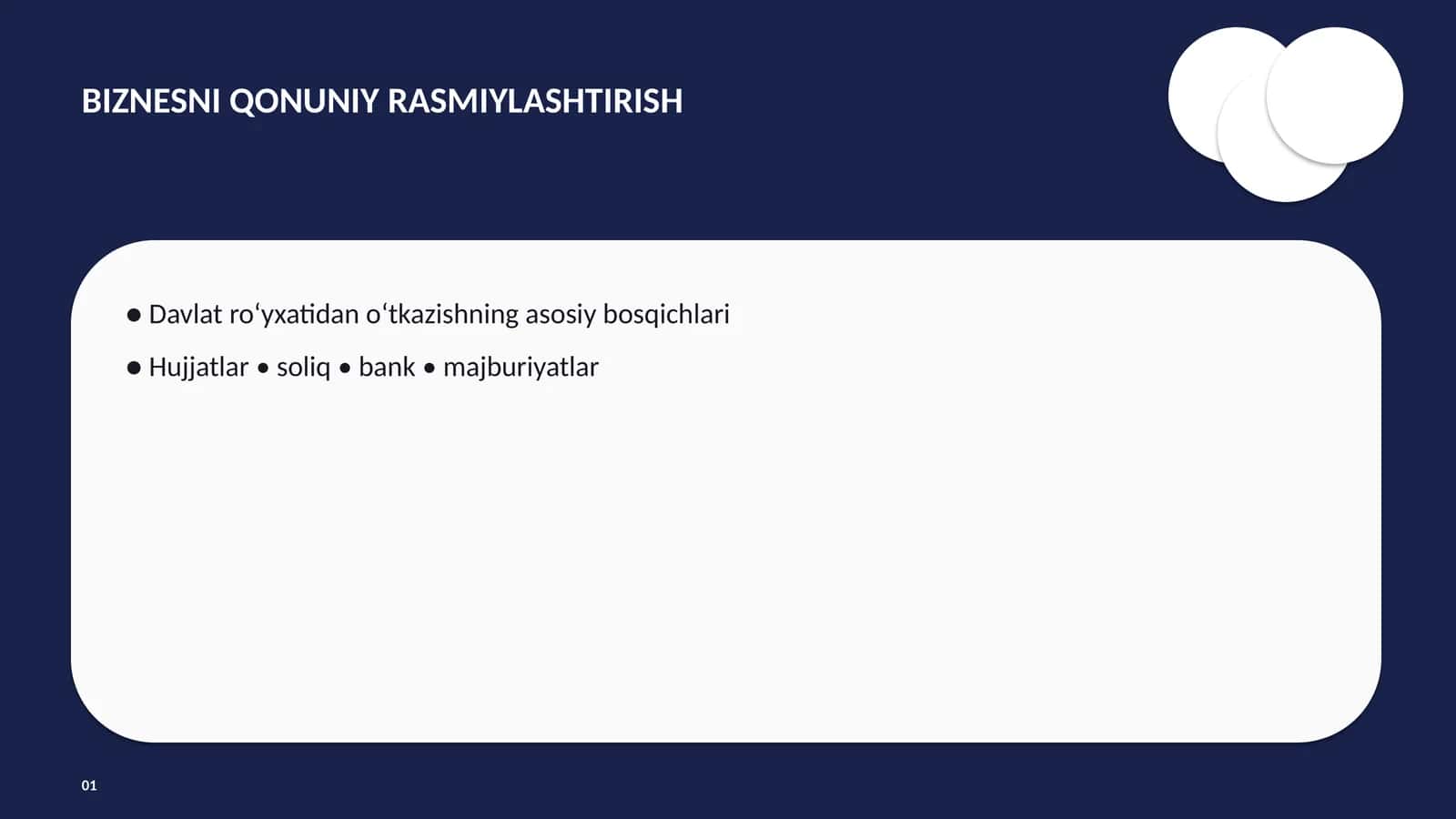 BIZNESNI QONUNIY RASMIYLASHTIRISH