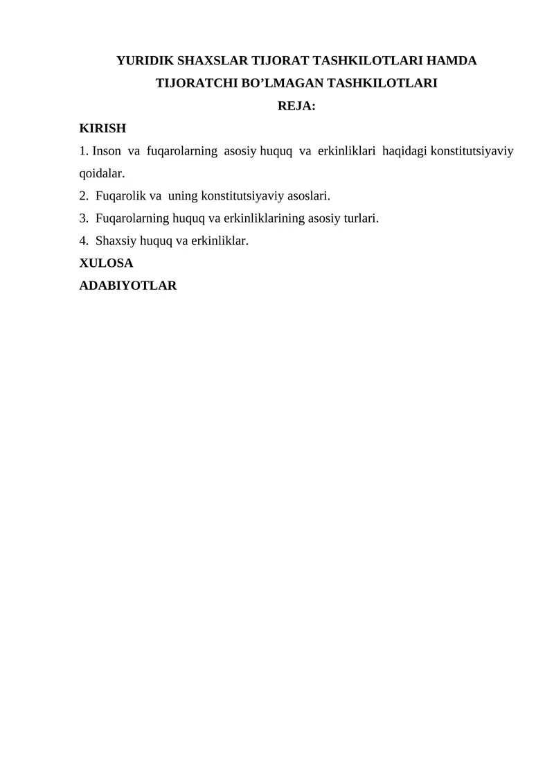 Inson va fuqarolarning asosiy huquq va erkinliklari