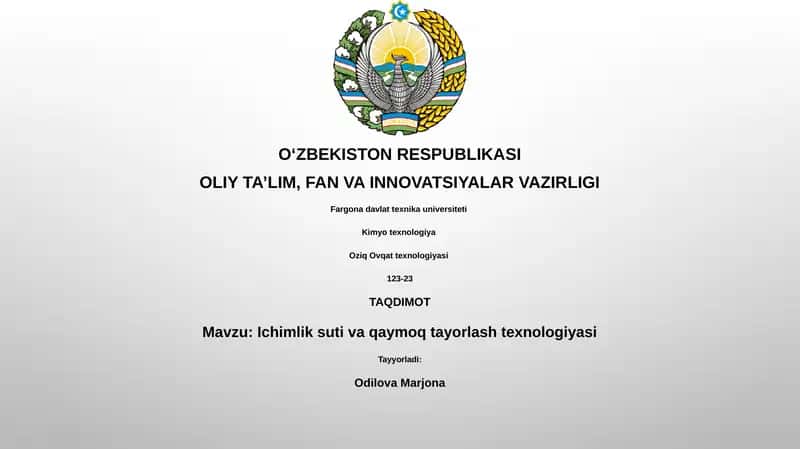Ichimlik suti va qaymoq tayorlash texnologiyasi