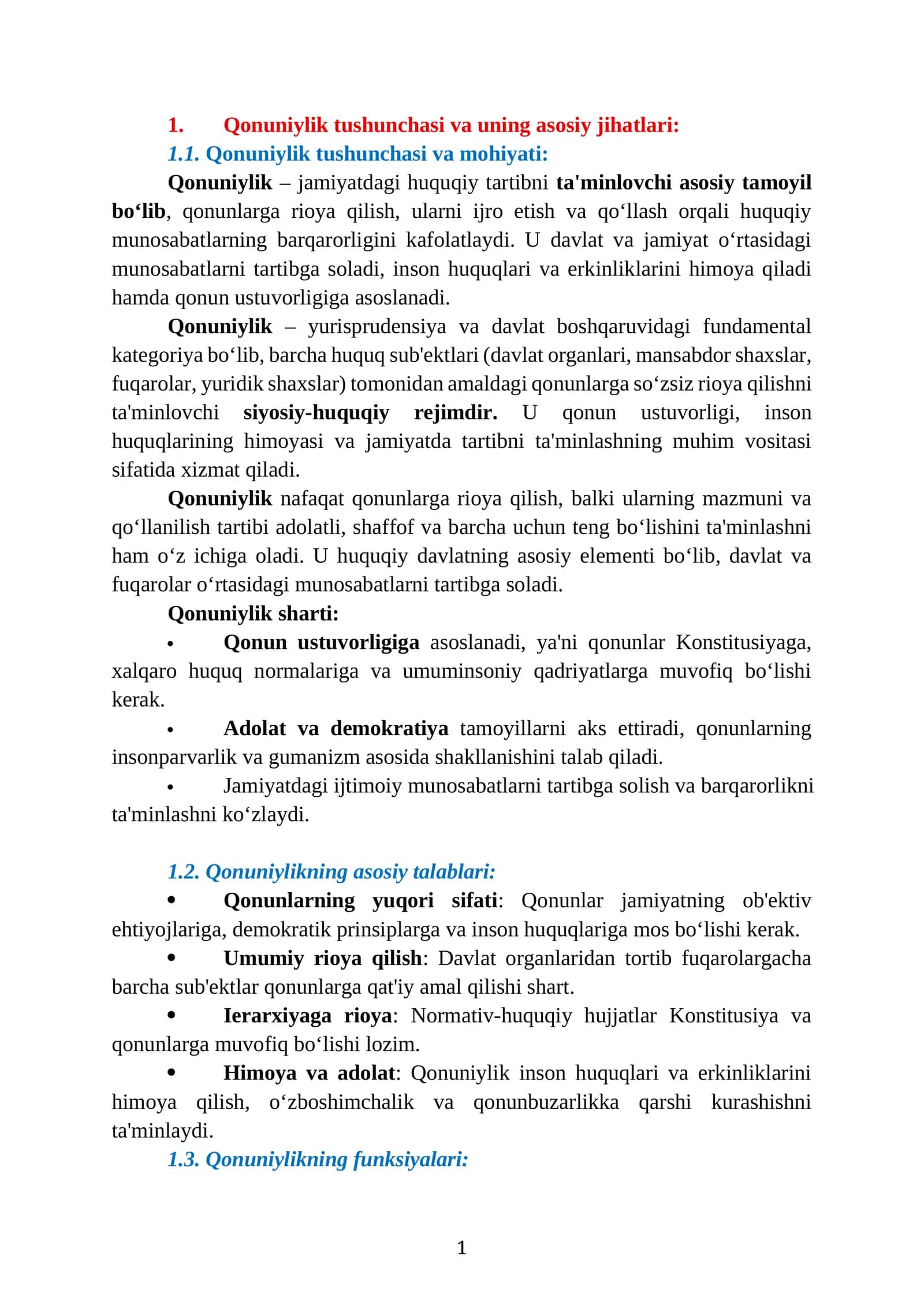 Qonuniylik tushunchasi va uning asosiy jihatlari