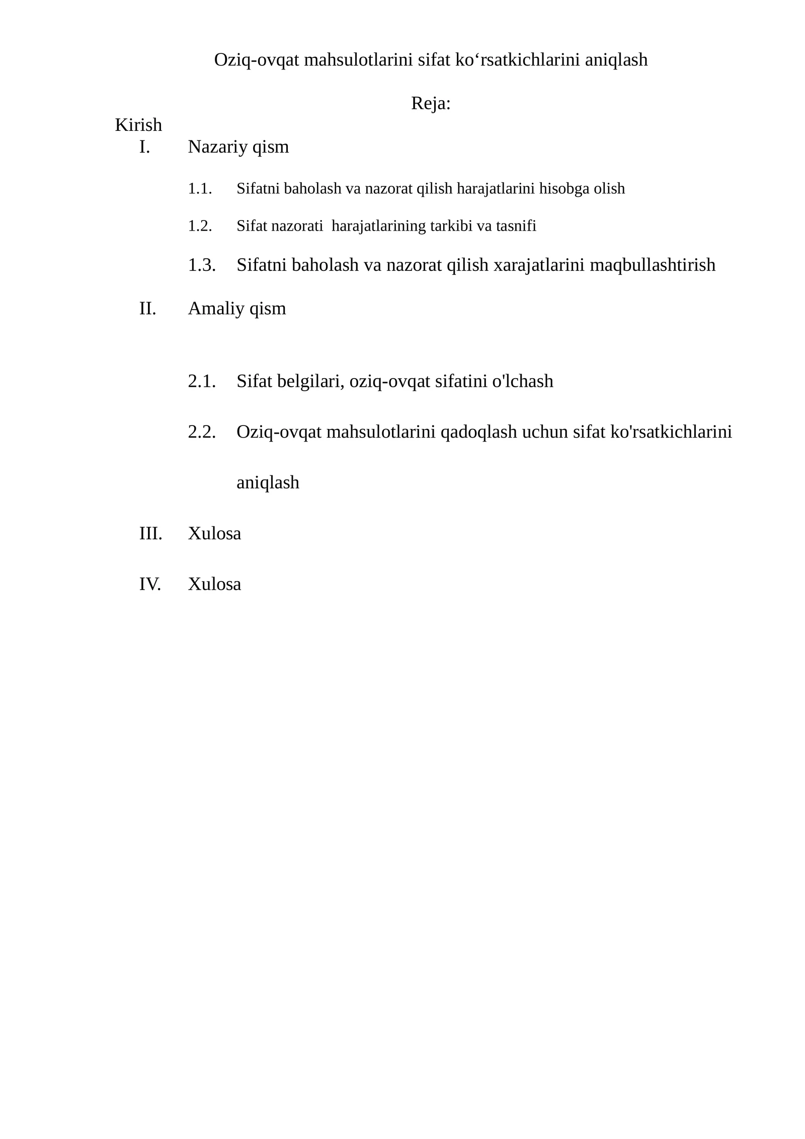 Oziq-ovqat mahsulotlarini sifat koʻrsatkichlarini aniqlash