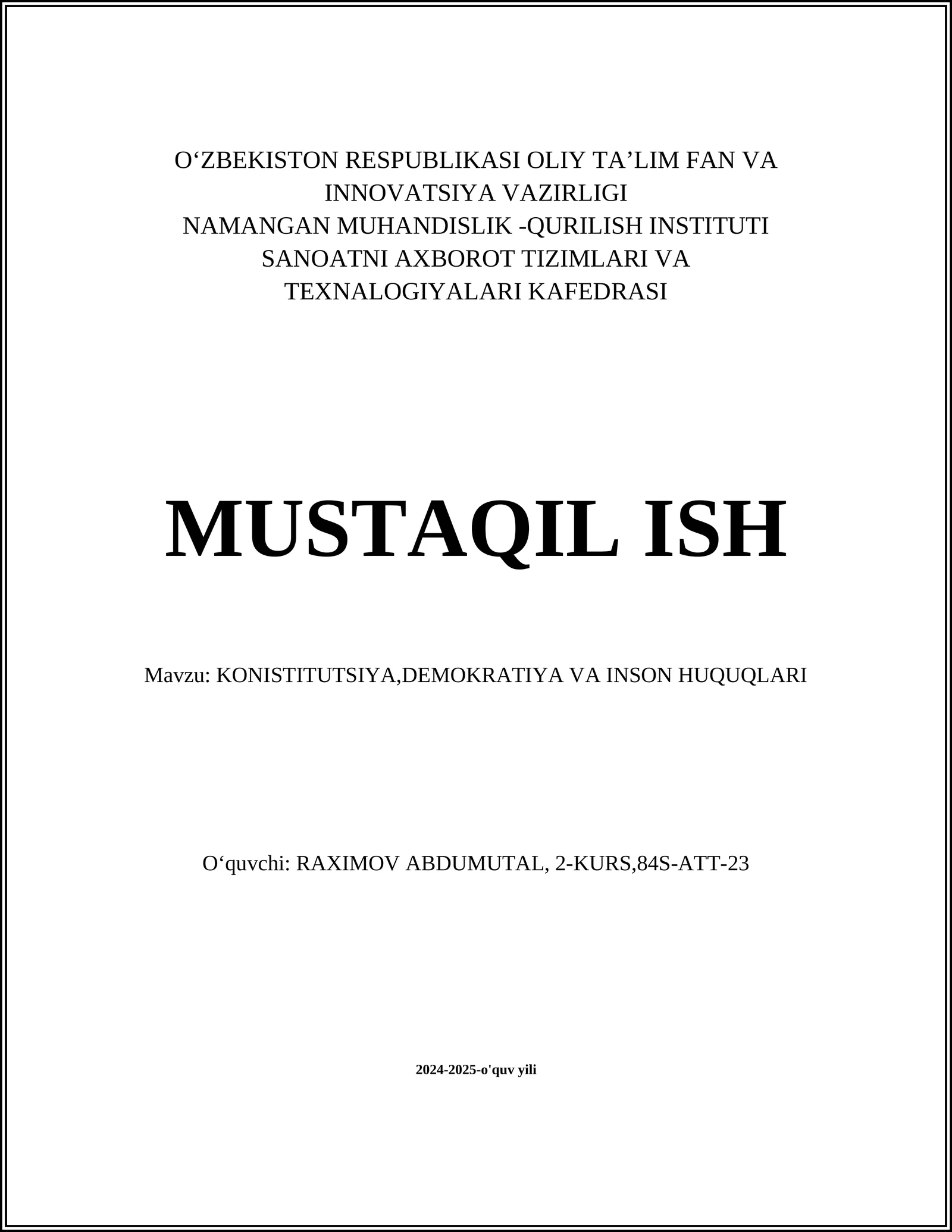 KONISTITUTSIYA,DEMOKRATIYA VA INSON HUQUQLARI