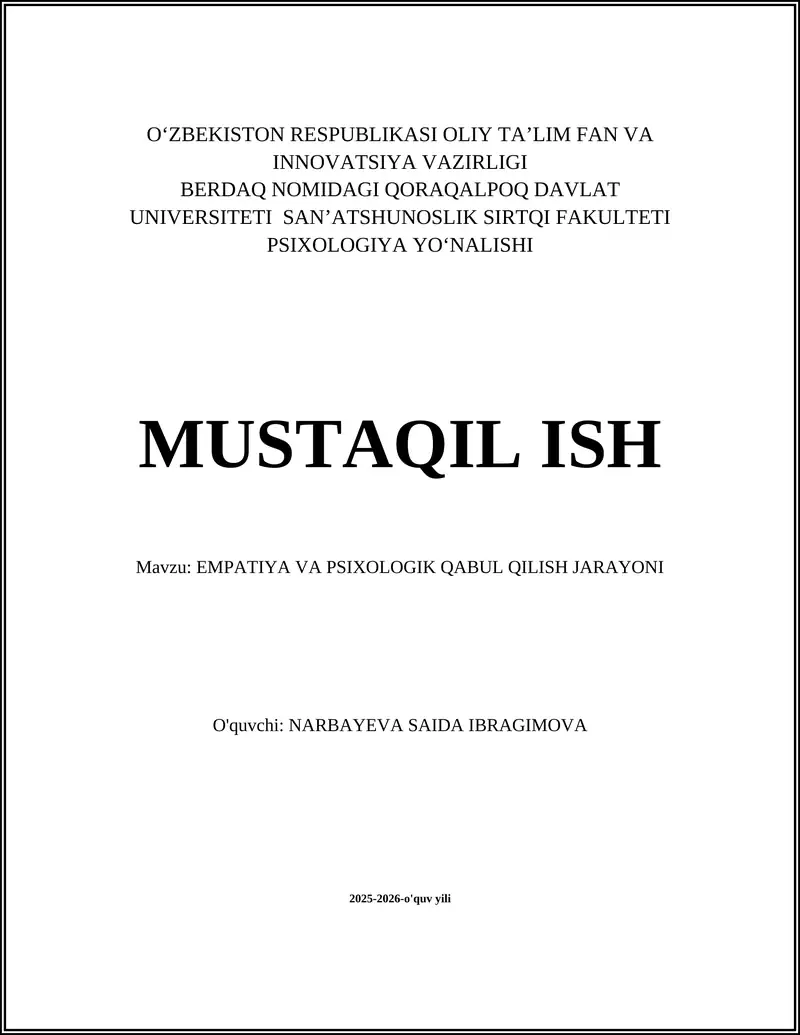 Empatiya va psixologik qabul qilish jarayoni