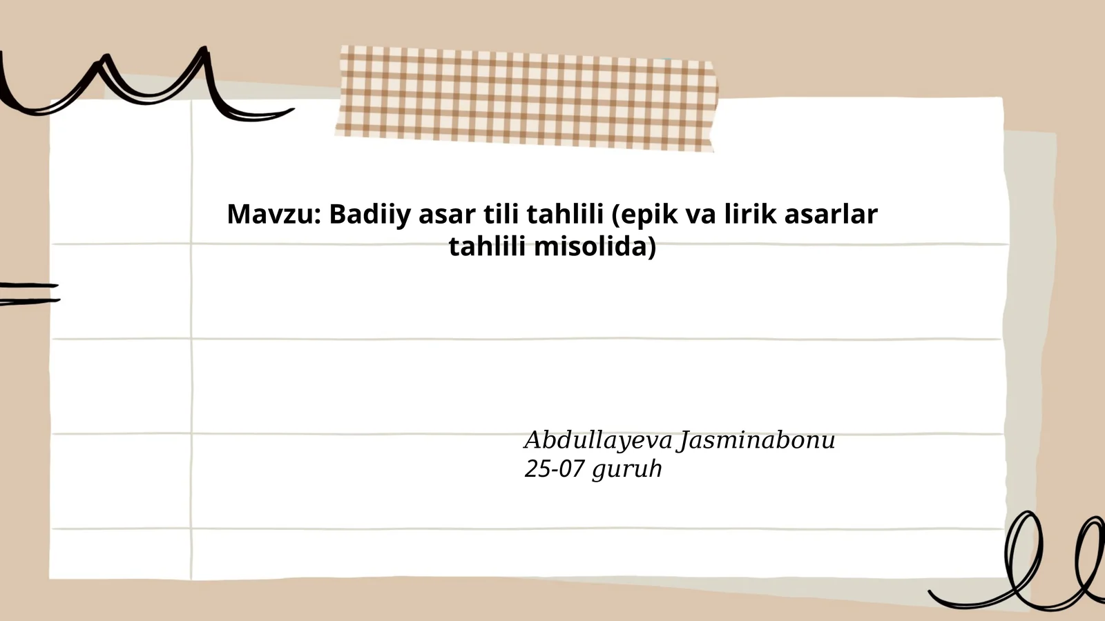 Badiiy asar tili tahlili (epik va lirik asarlar tahlili misolida)