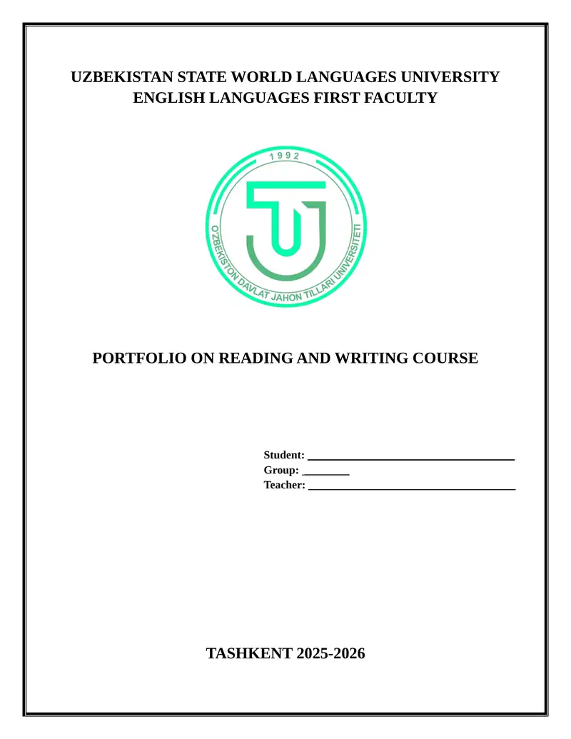 PORTFOLIO ON READING AND WRITING COURSE