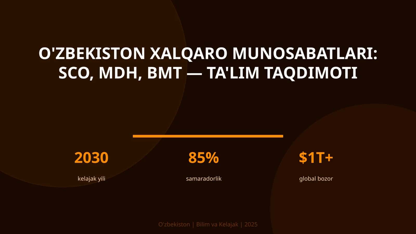 O'zbekiston xalqaro munosabatlari: SCO, MDH, BMT — ta'lim taqdimoti