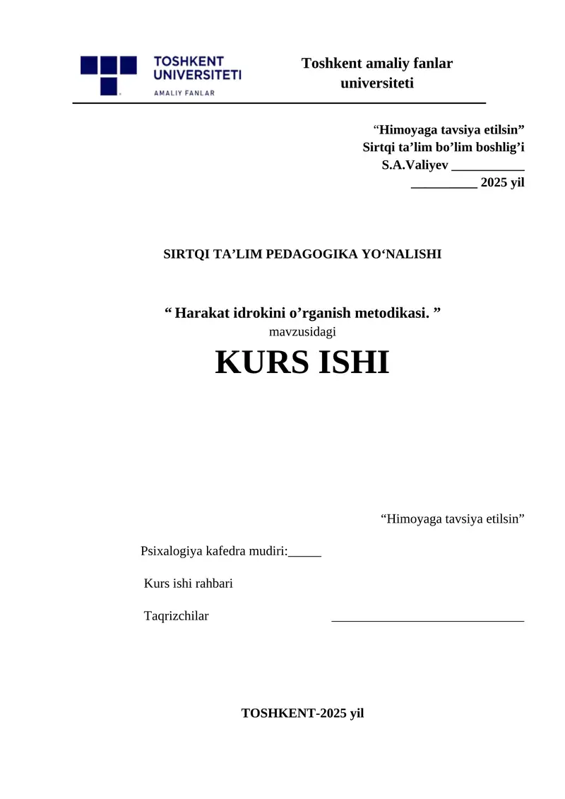 Harakat Idrokini O'rganish Metodikasi