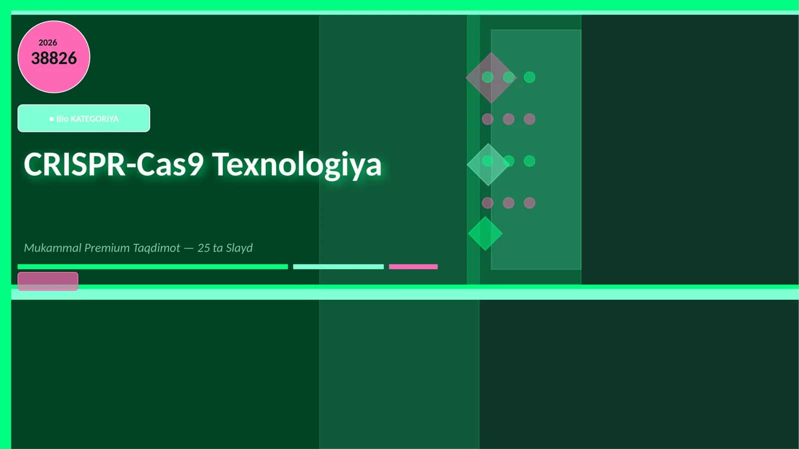 CRISPR-Cas9 Texnologiya Mukammal Premium Taqdimot — 25 ta Slayd