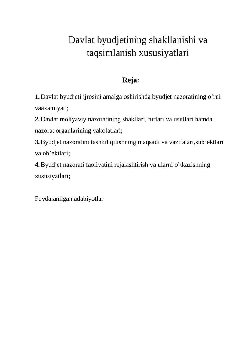 Davlat byudjetining shakllanishi va taqsimlanish xususiyatlari