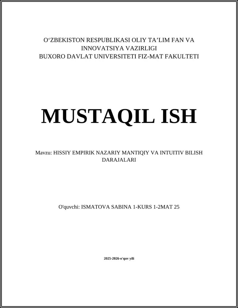 HISSIY EMPIRIK NAZARIY MANTIQIY VA INTUITIV BILISH DARAJALARI