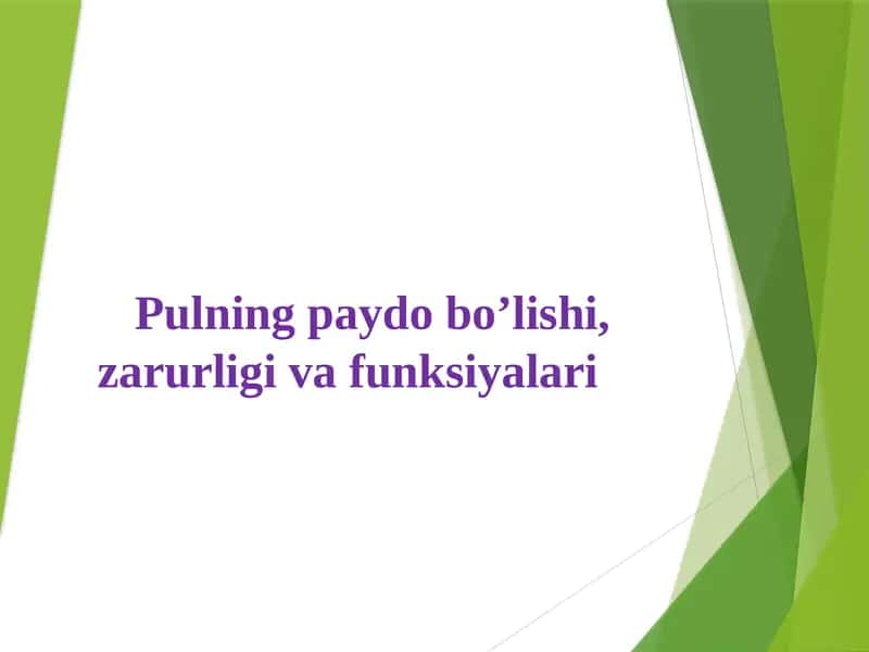 Pulning paydo bo’lishi, zarurligi va funksiyalari