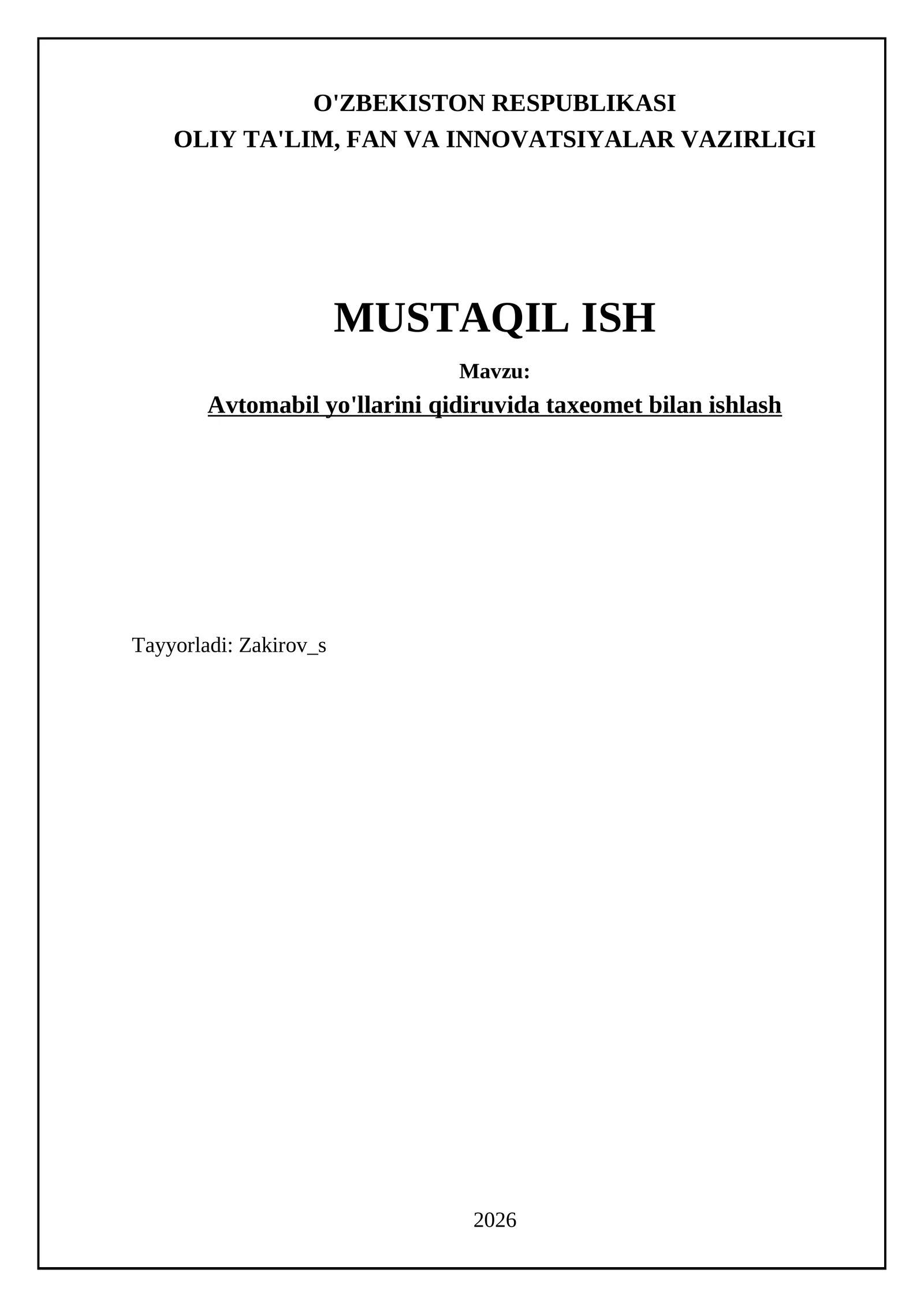 Avtomabil yo'llarini qidiruvida taxeomet bilan ishlash