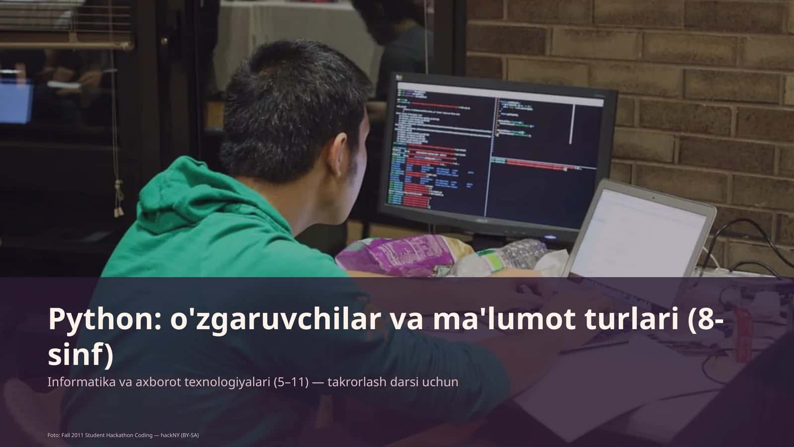 Python: o'zgaruvchilar va ma'lumot turlari (8-sinf)