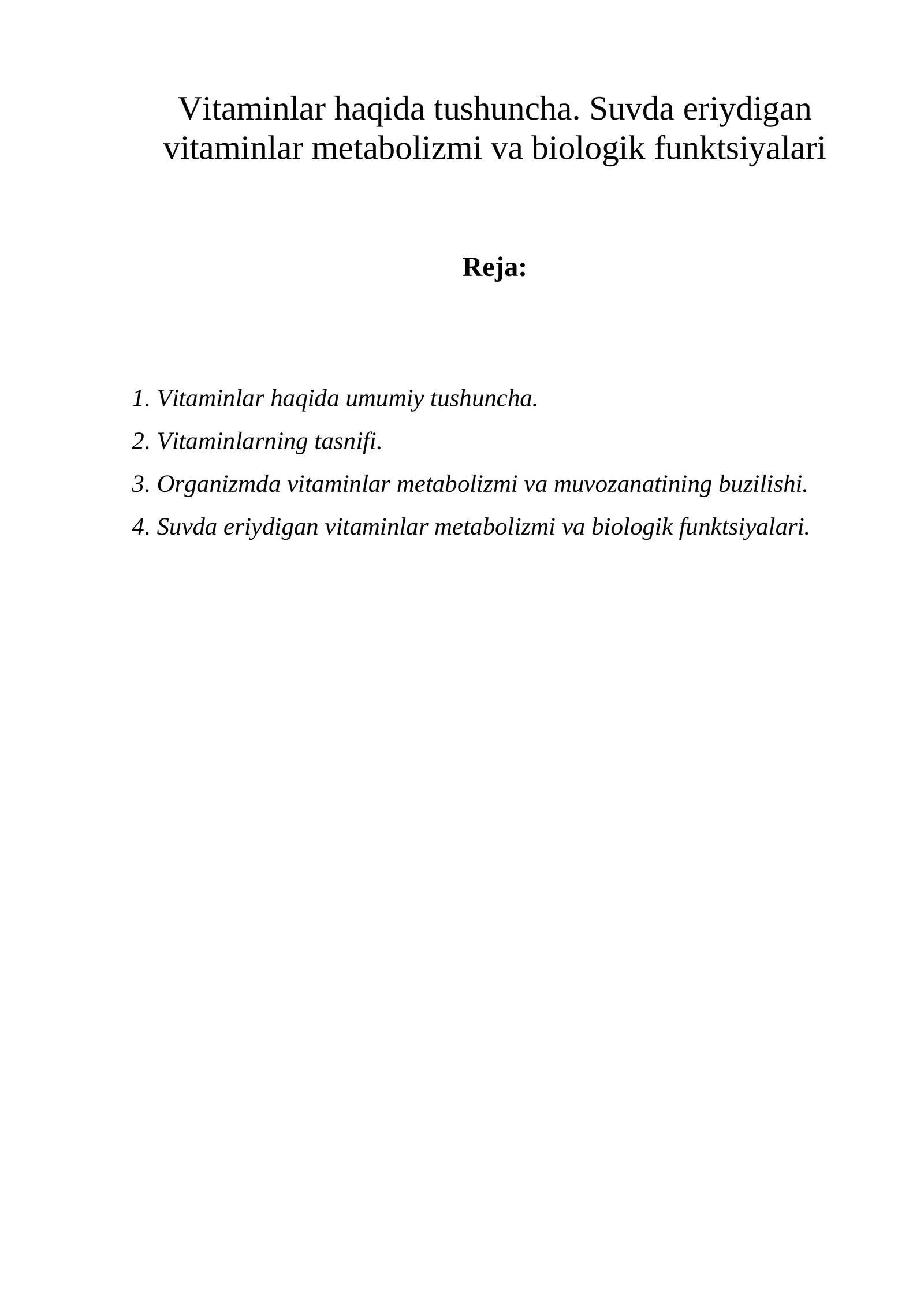 Vitaminlar haqida tushuncha