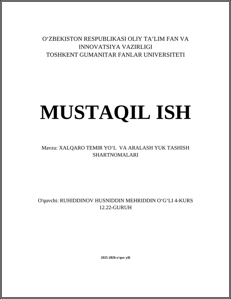 Xalqaro Temir Yo'l va Aralash Yuk Tashish Shartnomalari