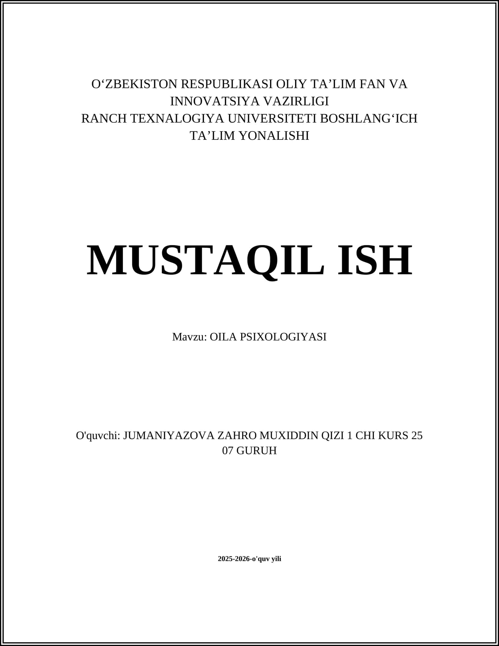 OILA PSIXOLOGIYASI