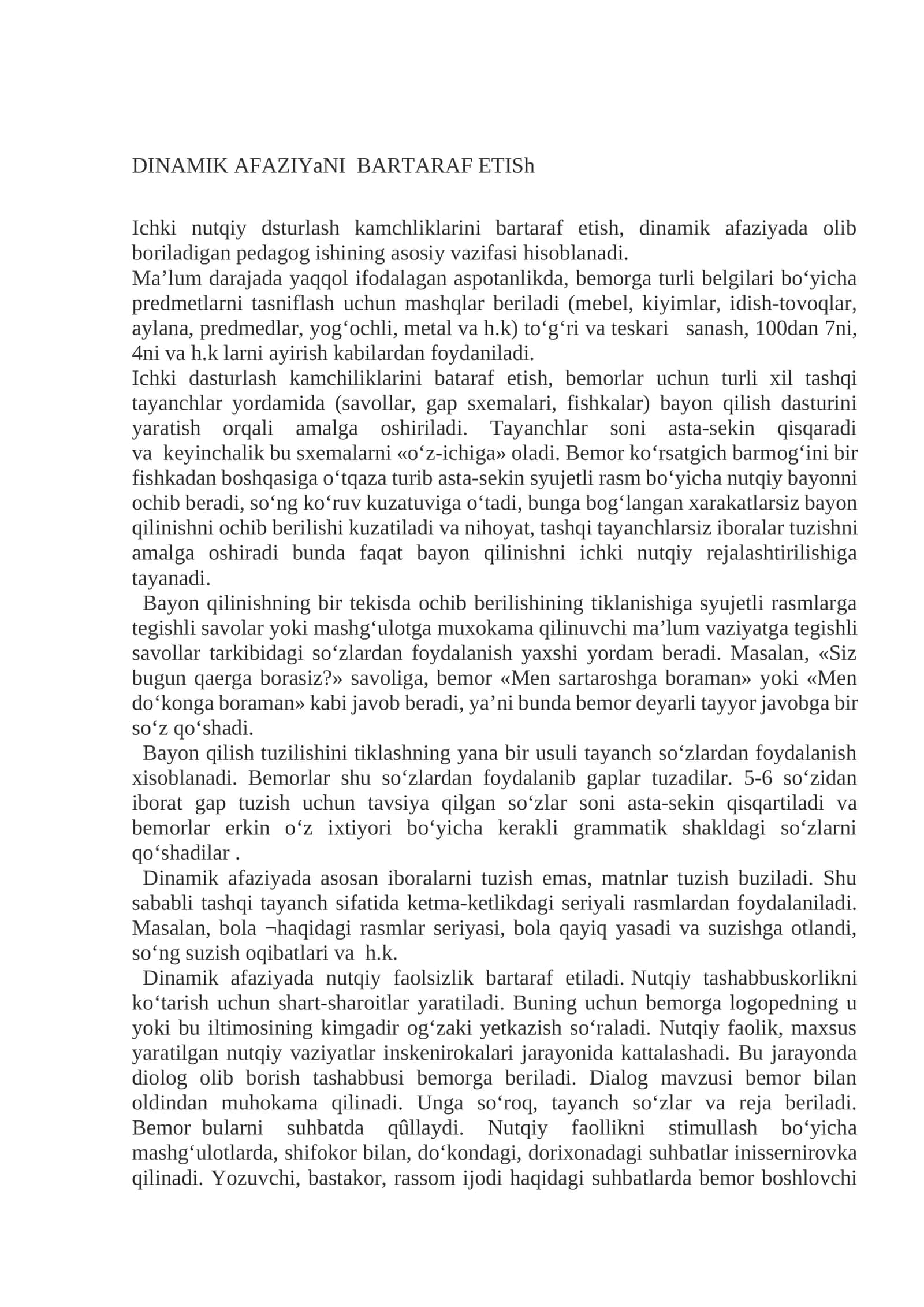 DINAMIK AFAZIYA NIBARTARAF ETISH