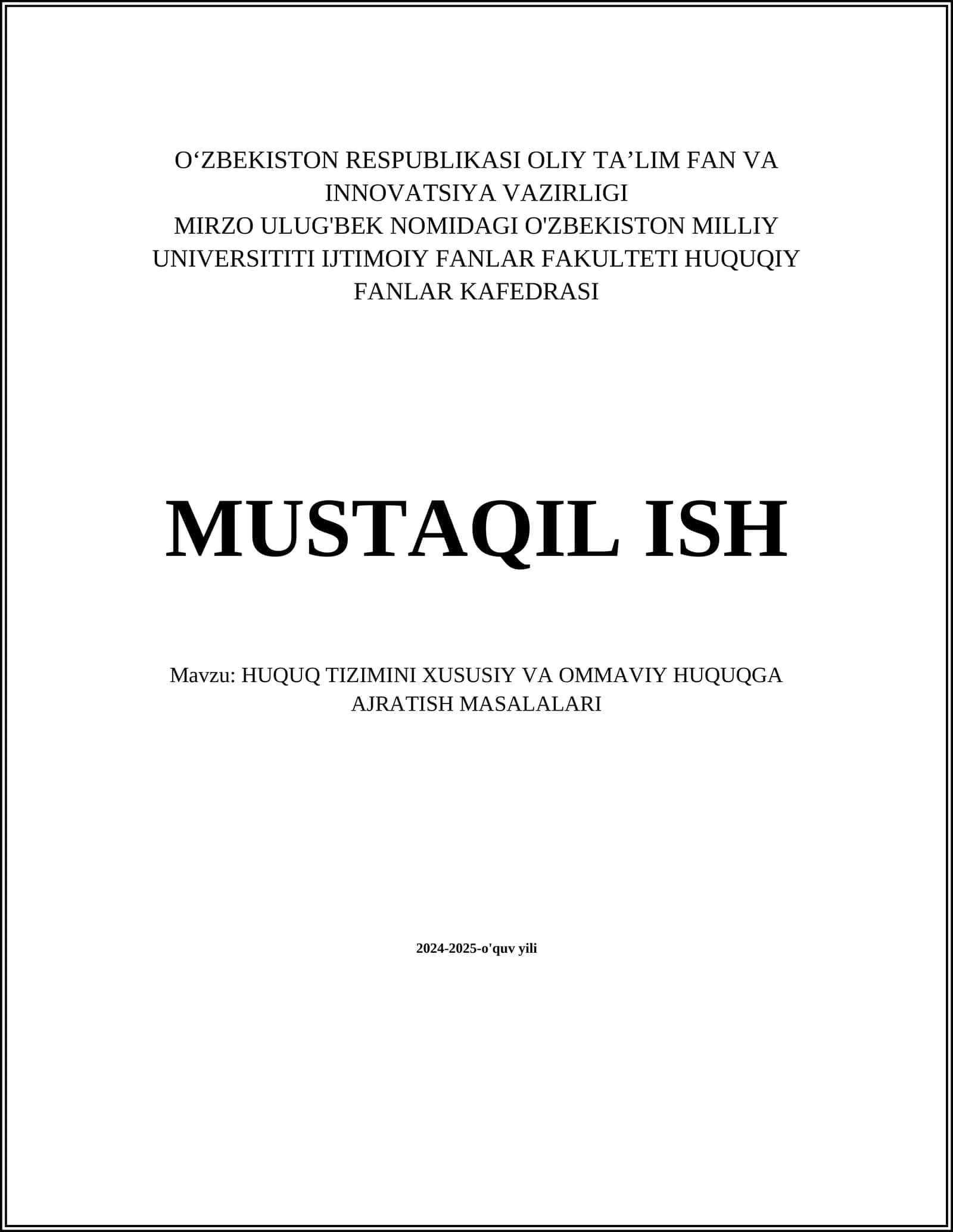 O'ZBEKISTON RESPUBLIKASI OLIY TA’LIM FAN VA INNOVATSIYA VAZIRLIGI
