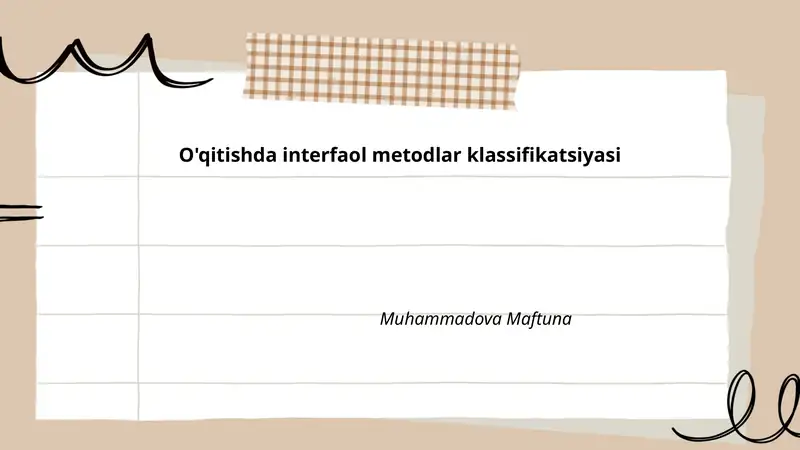 O'qitishda interfaol metodlar klassifikatsiyasi