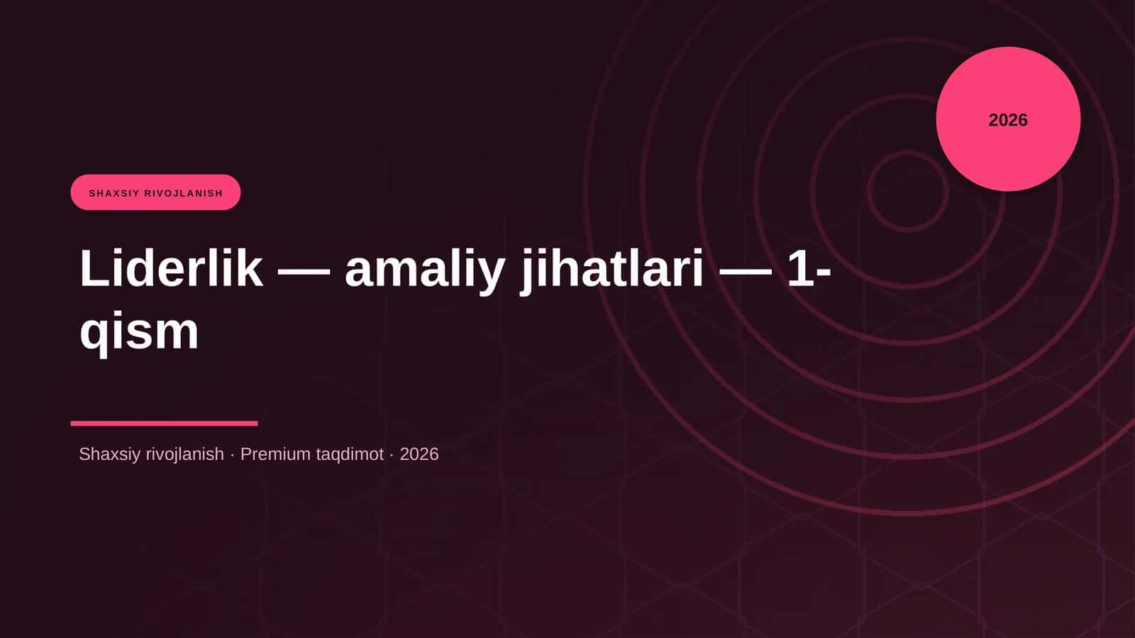 Liderlik — amaliy jihatlari — 1-qism