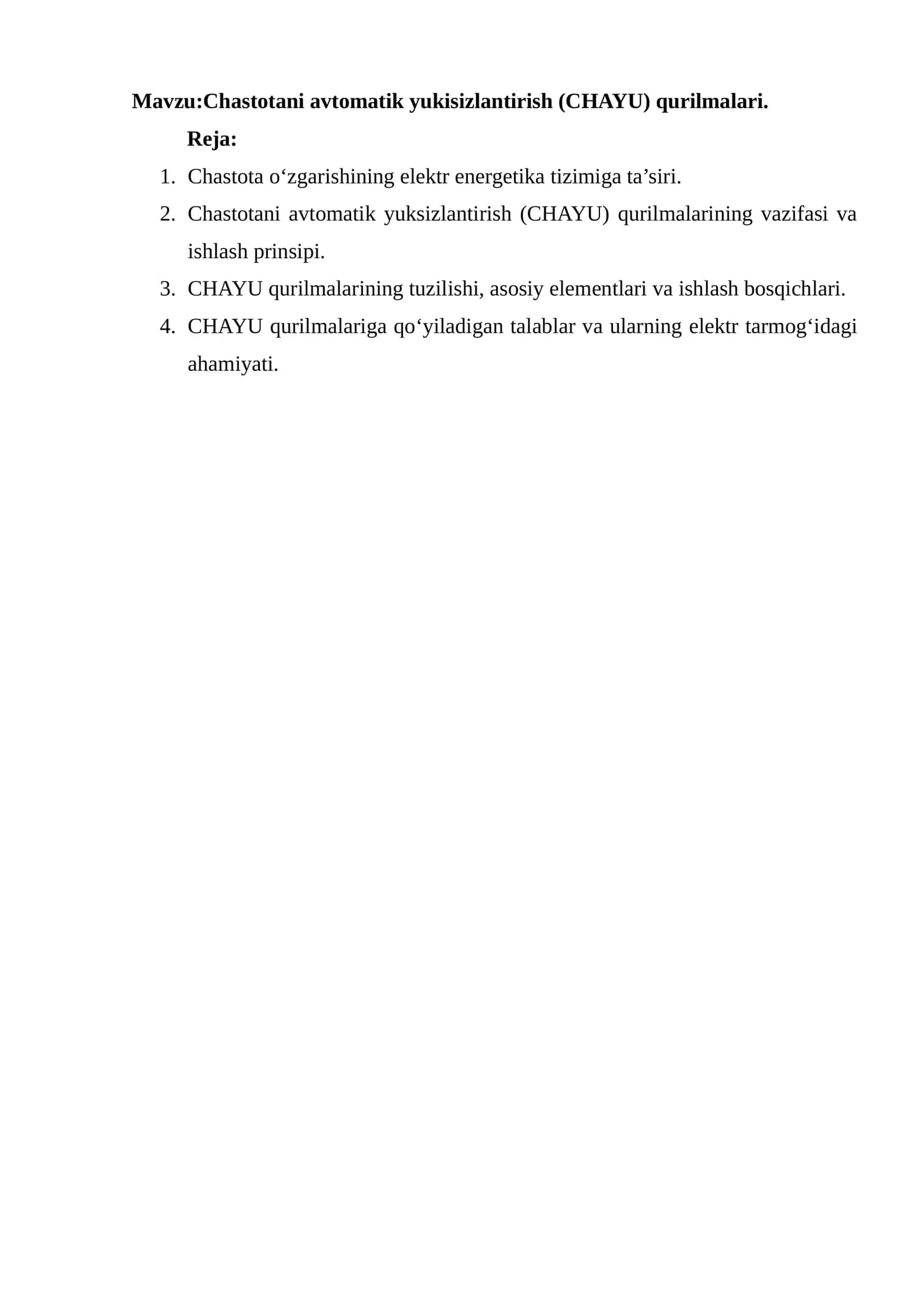 Chastotani avtomatik yukisizlantirish (CHAYU) qurilmalari