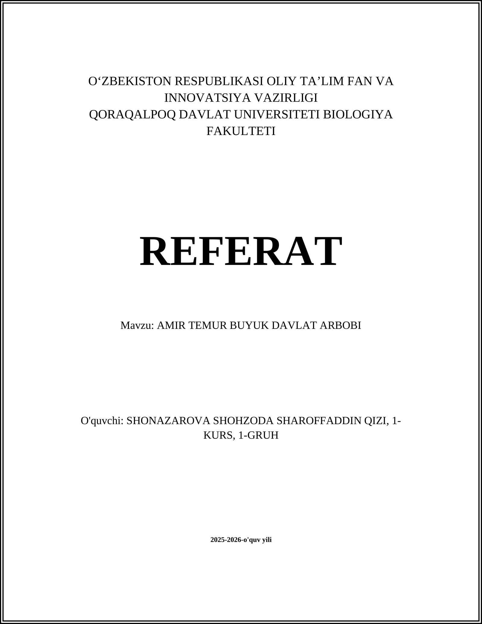 AMIR TEMUR BUYUK DAVLAT ARBOBI