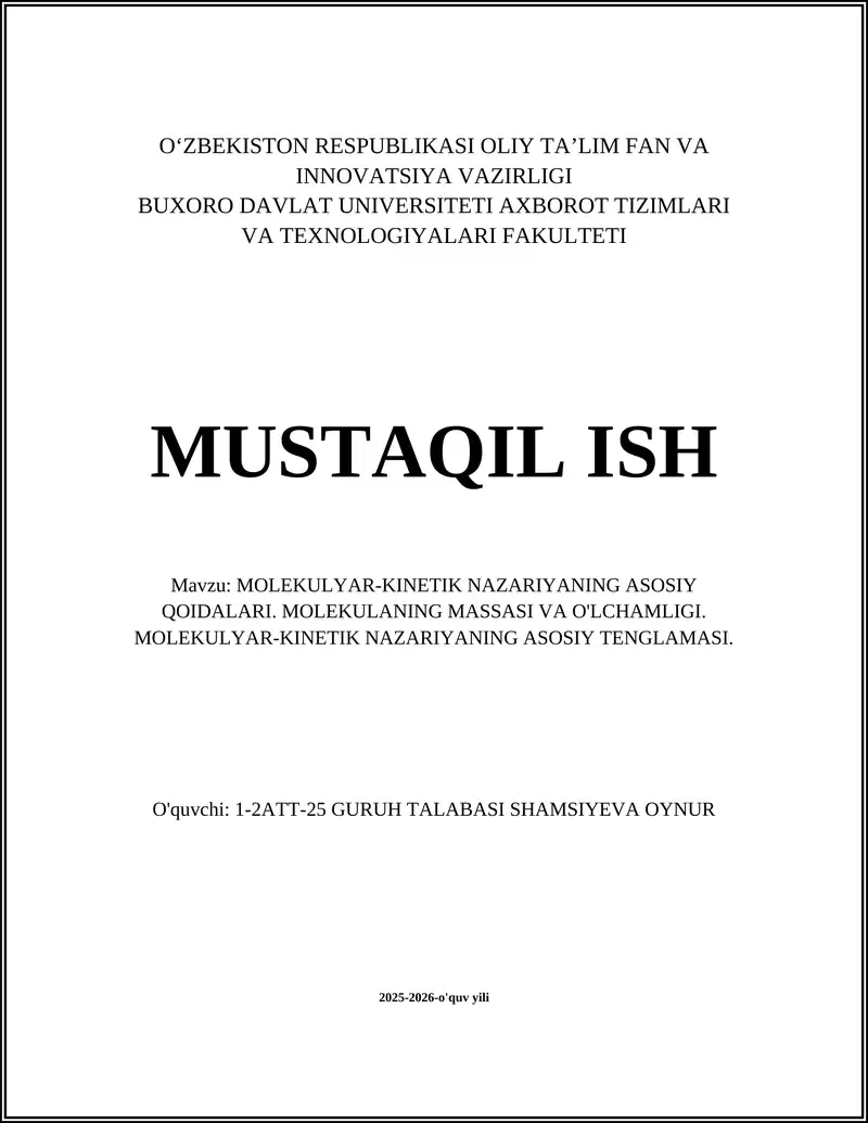 MOLEKULYAR-KINETIK NAZARIYANING ASOSIY QOIDALARI