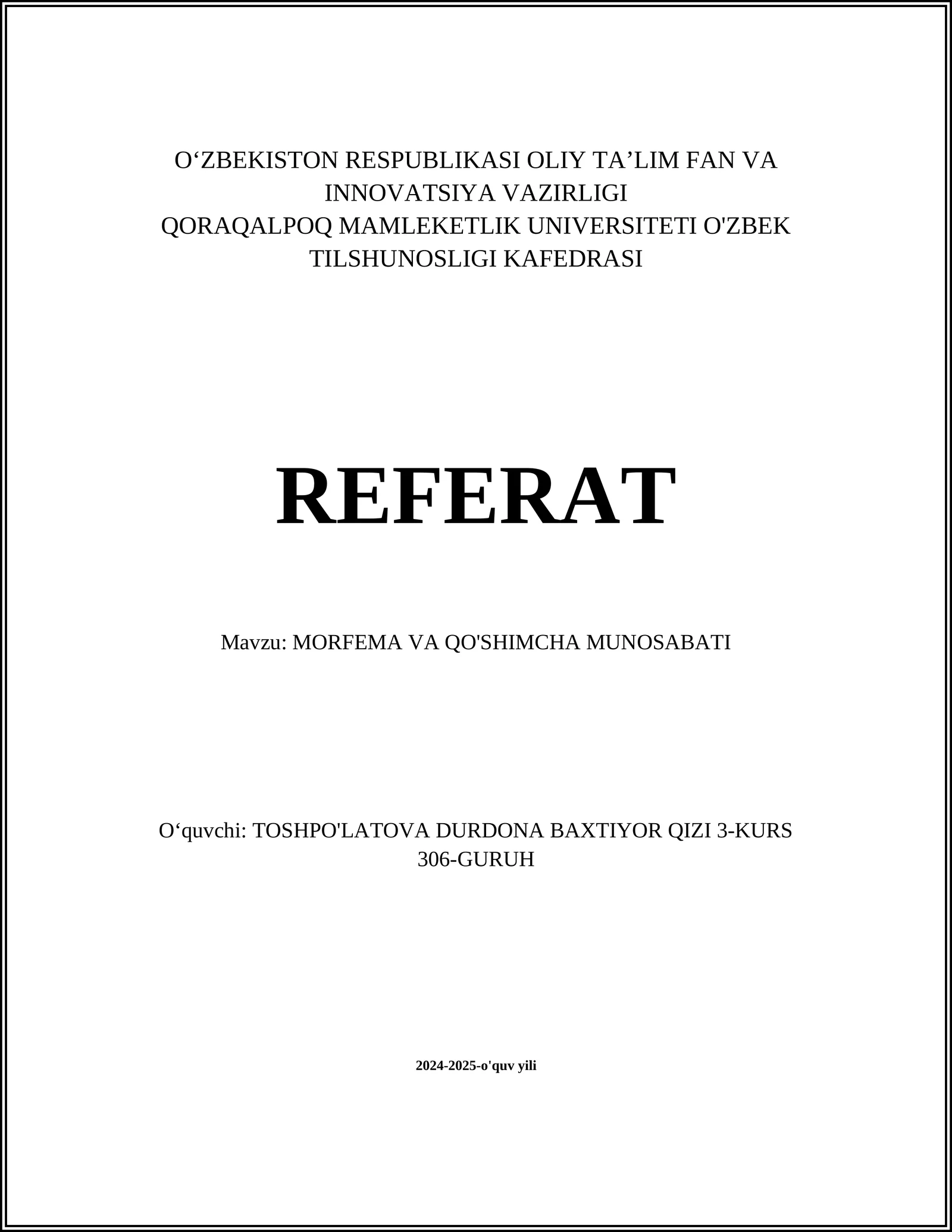 MORFEMA VA QO'SHIMCHA MUNOSABATI