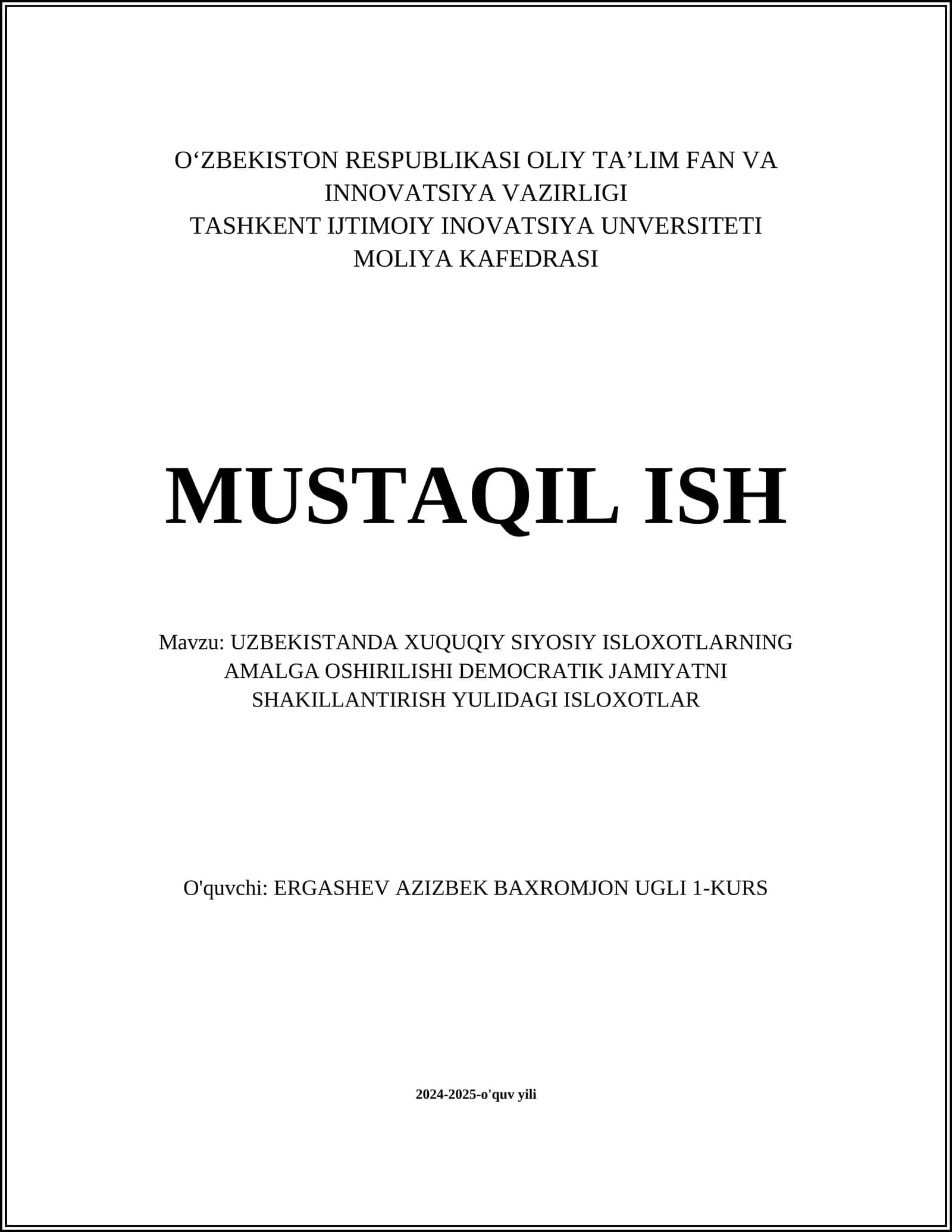 UZBEKISTANDA XUQUQIY SIYOSIY ISLOXOTLARNING AMALGA OSHIRILISHI DEMOCRATIK JAMIYATNI SHAKILLANTIRISH YULIDAGI ISLOXOTLAR