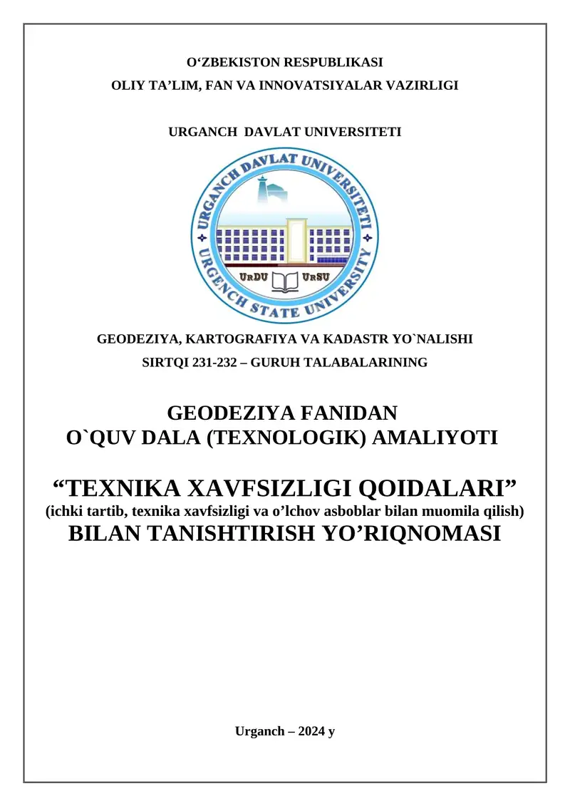 Geodeziya, kartografiya va kadastr yo`nalishi