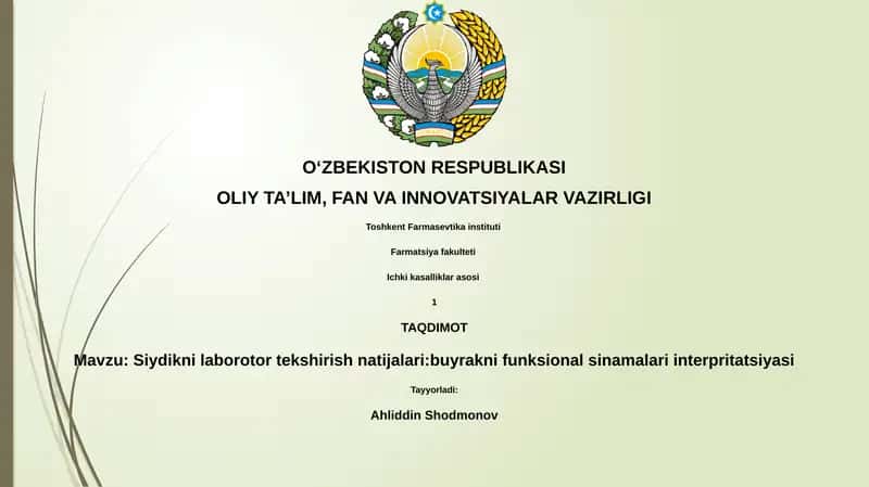 Siydikni laborotor tekshirish natijalari: buyrakni funksional sinamalari interpritatsiyasi