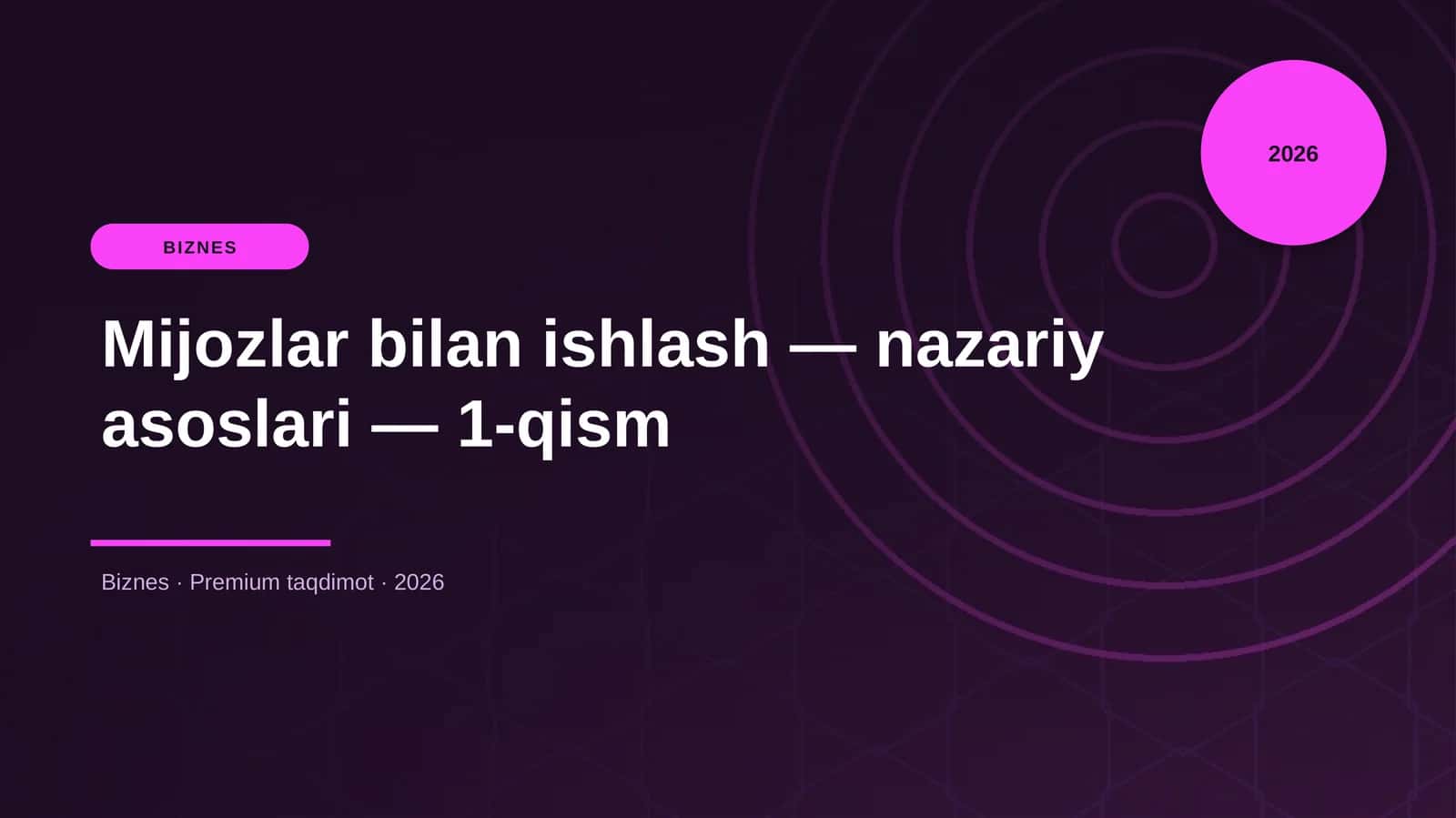 Mijozlar bilan ishlash — nazariy asoslari — 1-qism