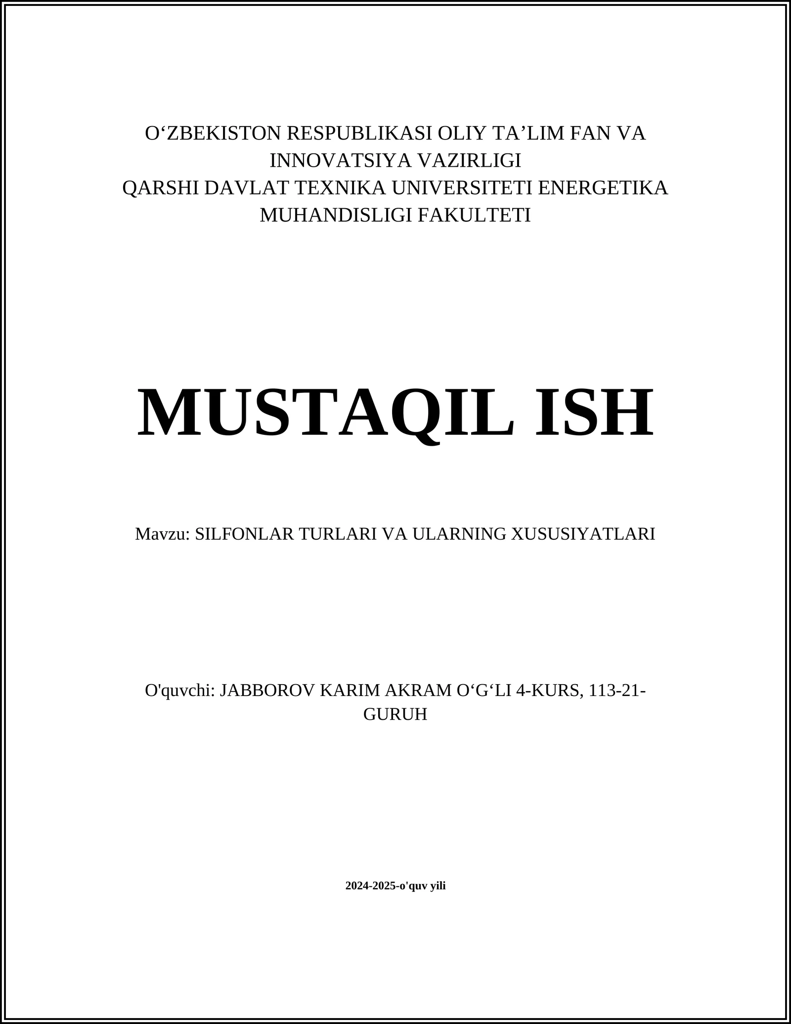 SILFONLAR TURLARI VA ULARNING XUSUSIYATLARI
