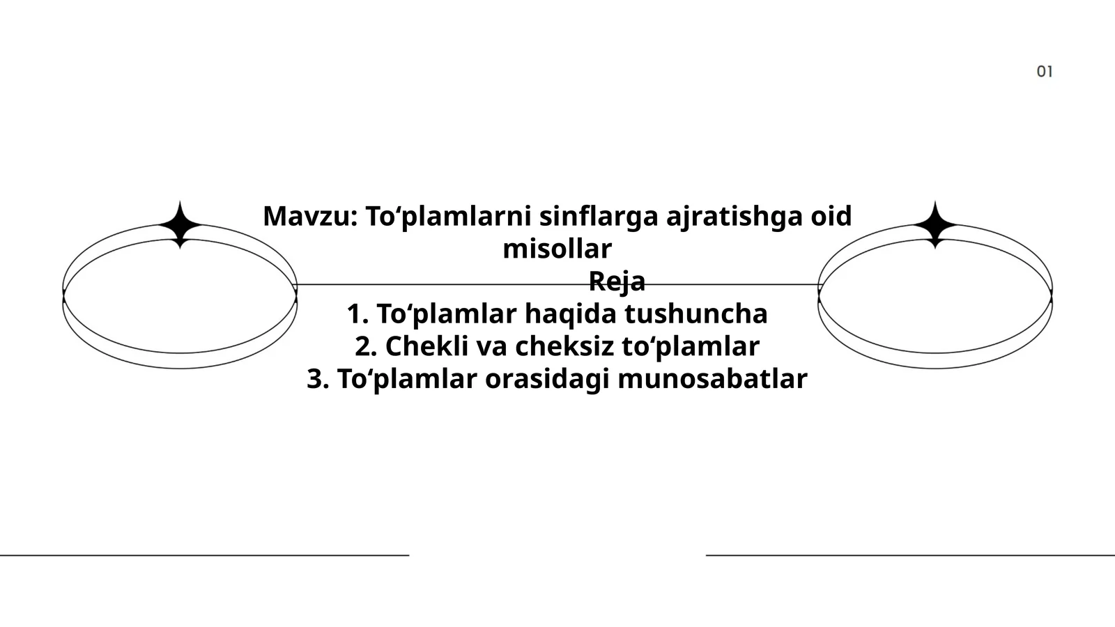To‘plamlarni sinflarga ajratishga oid misollar