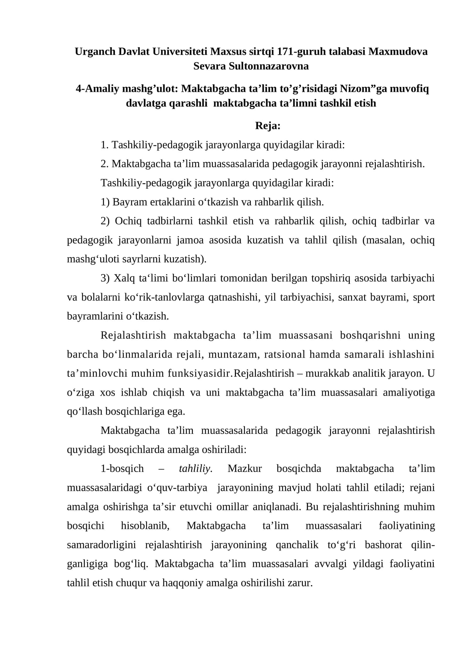 Maktabgacha ta'lim to'g'risidagi Nizom