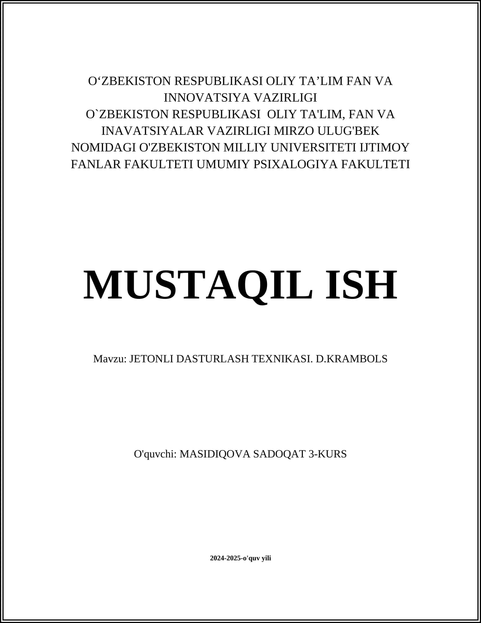 JETONLI DASTURLASH TEXNIKASI. D.KRAMBOLS