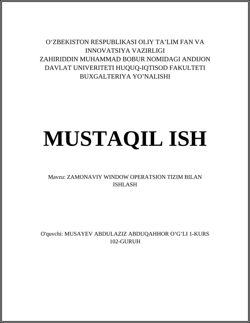 ZAMONAVIY WINDOW OPERATSION TIZIM BILAN ISHLASH