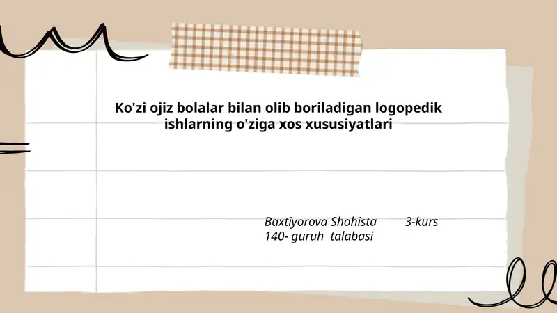 Ko'zi ojiz bolalar bilan logopedik ishlar