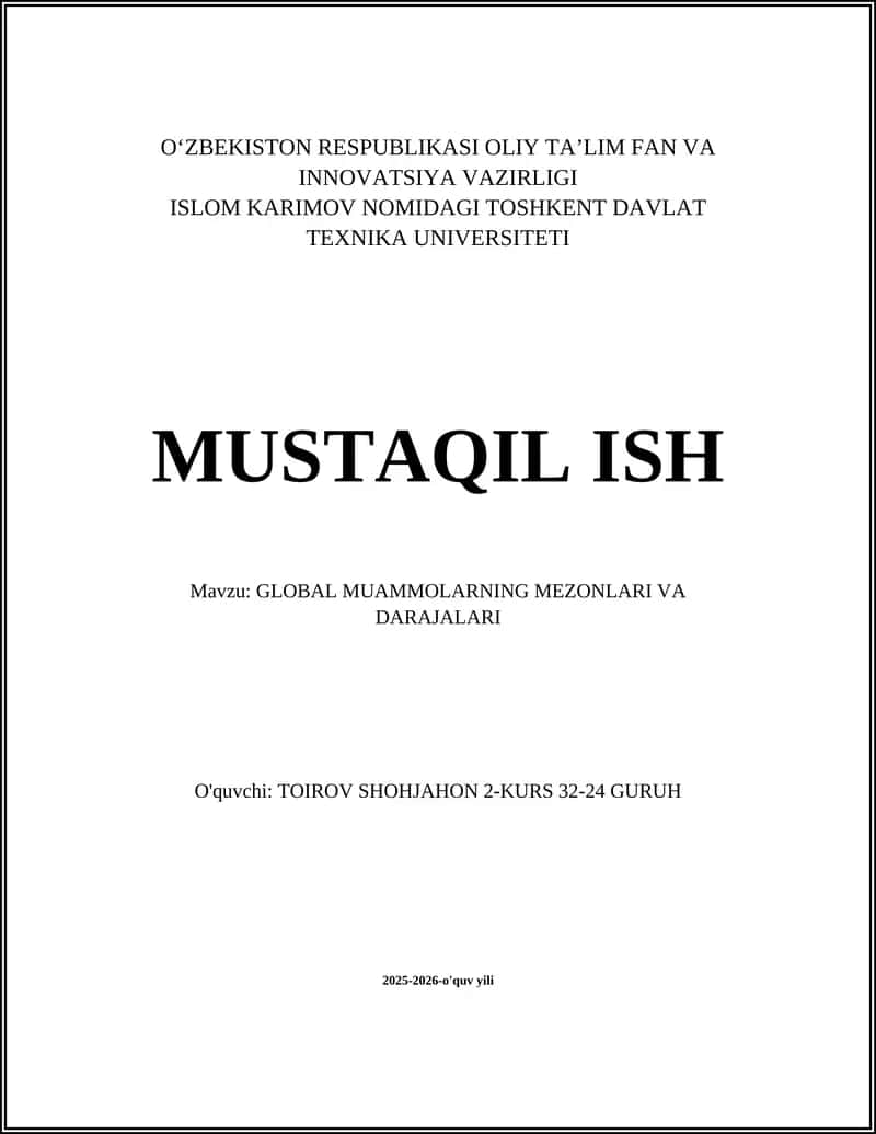 GLOBAL MUAMMOLARNING MEZONLARI VA DARAJALARI