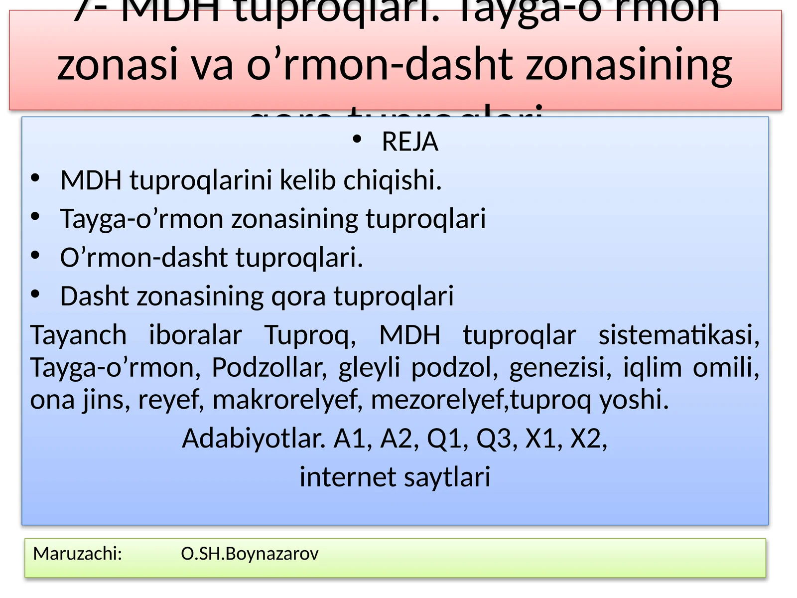 MDH tuproqlari. Tayga-o’rmon zonasi va o’rmon-dasht zonasining qora tuproqlari