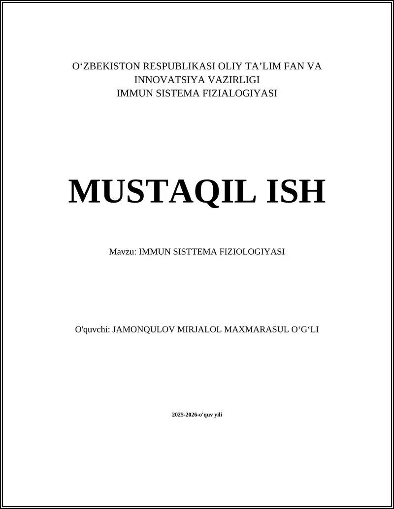 IMMUN SISTTEMA FIZIOLOGIYASI
