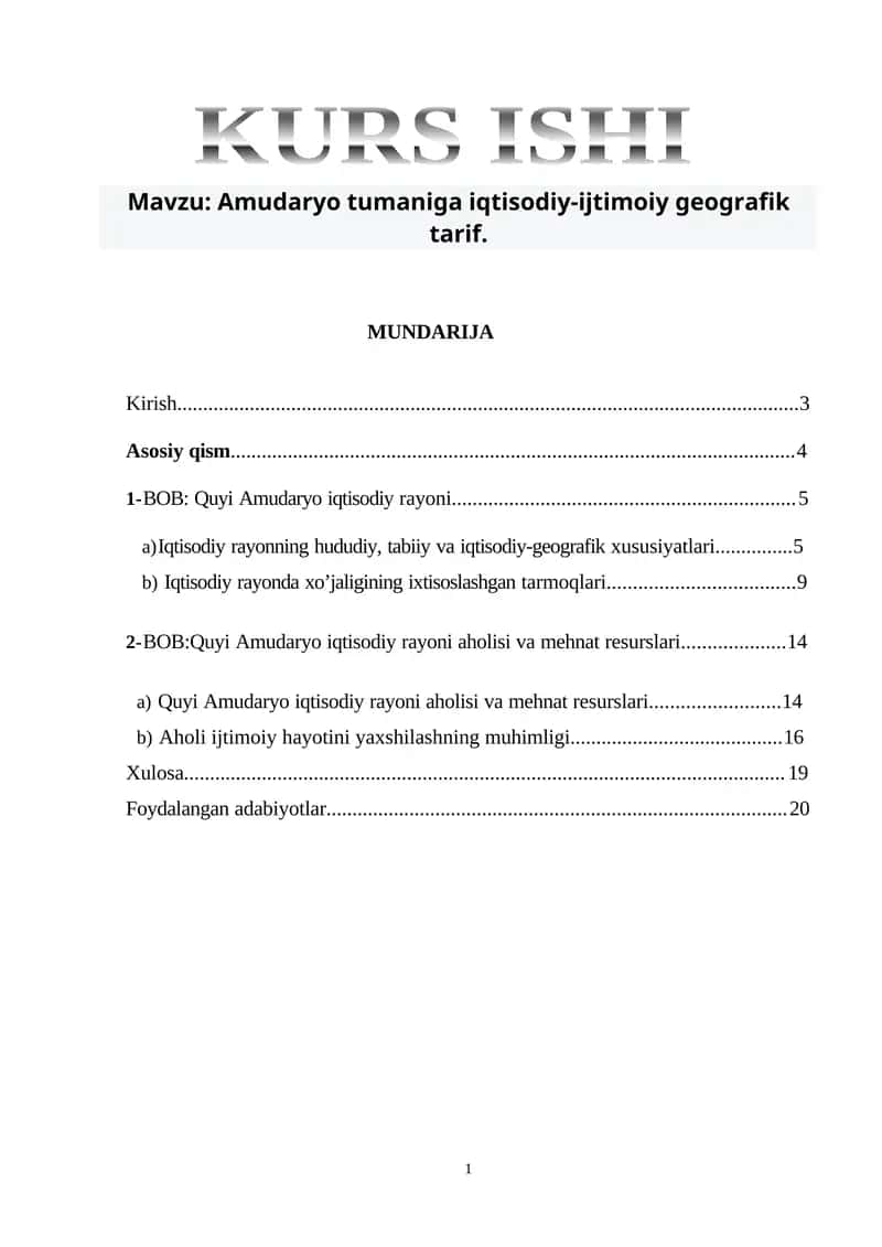 Amudaryo tumaniga iqtisodiy-ijtimoiy geografik tarif