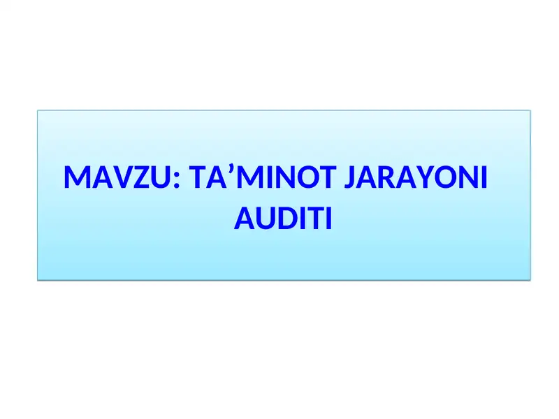 TA’MINOT JARAYONI AUDITI