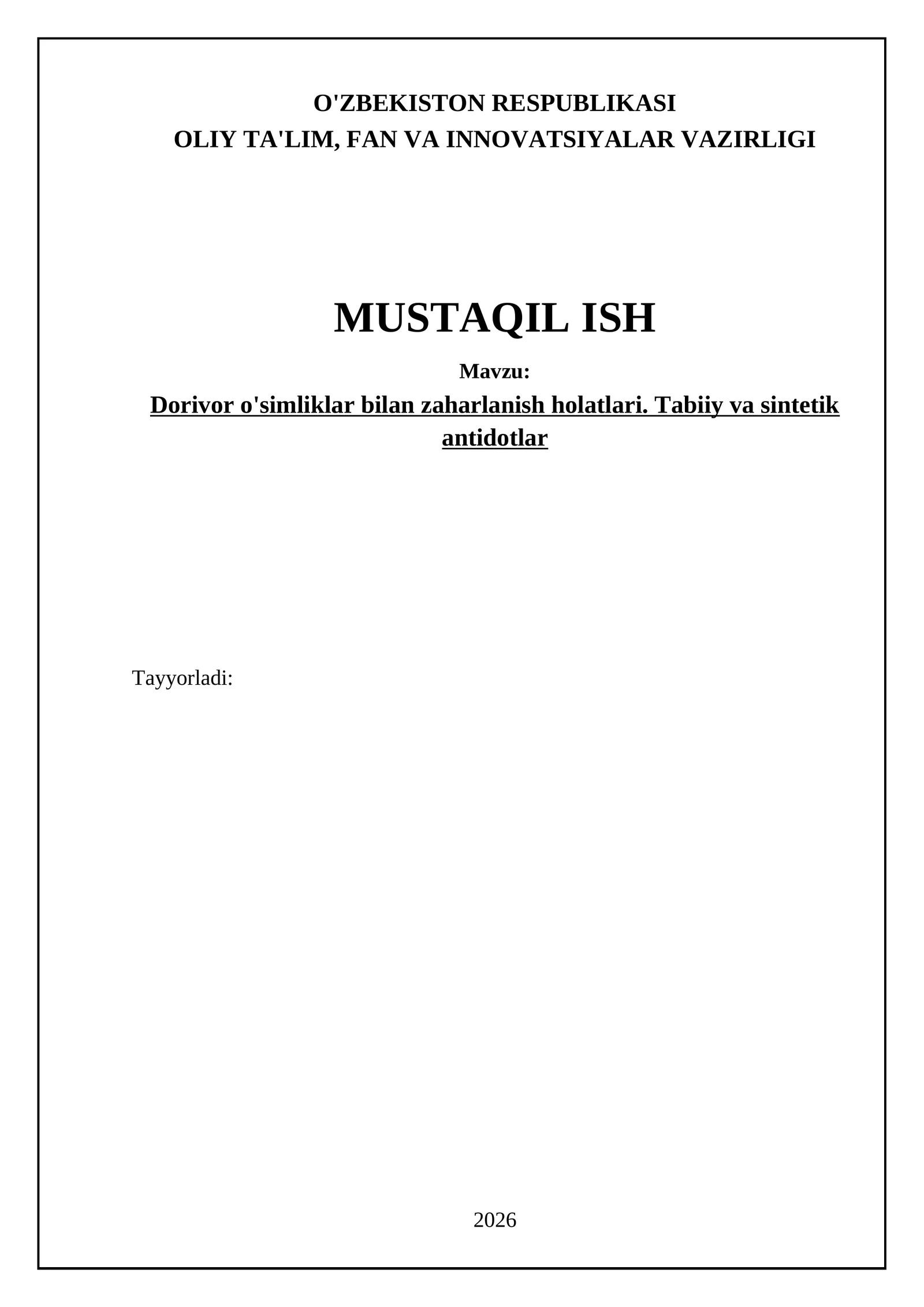 Dorivor o'simliklar bilan zaharlanish holatlari. Tabiiy va sintetik antidotlar