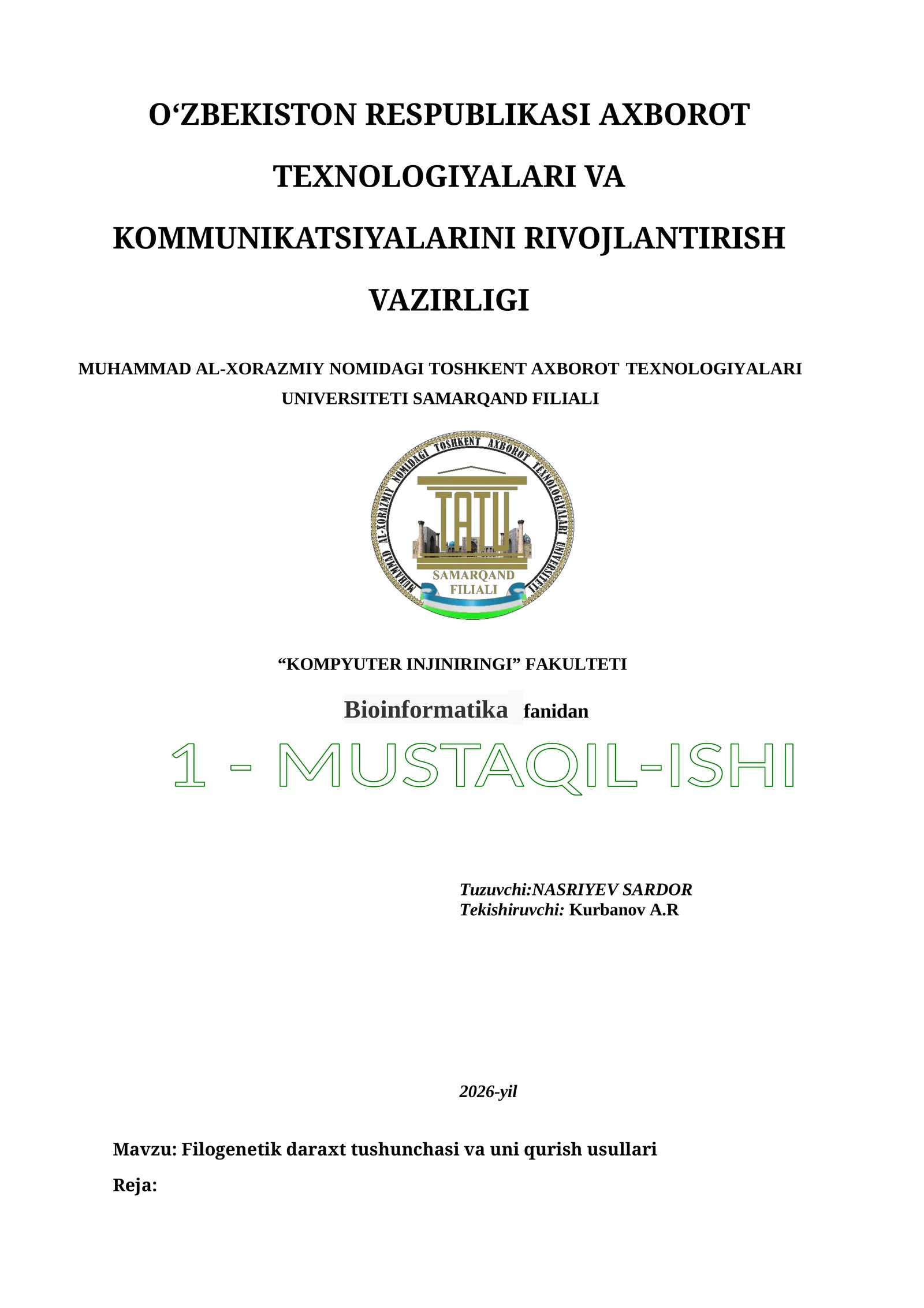 Filogenetik daraxt tushunchasi va uni qurish usullari