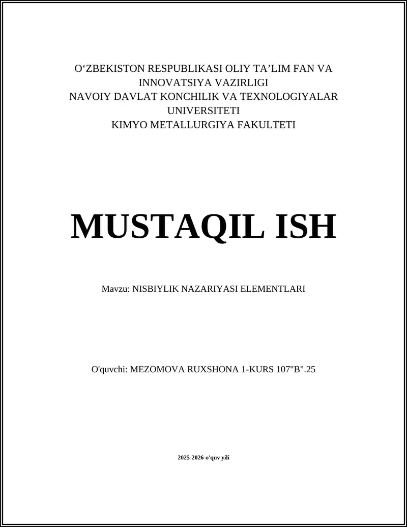 Nisbiylik nazariyasi elementlari