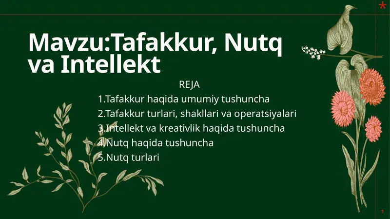 Tafakkur, Nutq va Intellekt