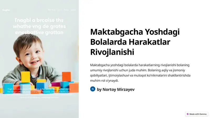 Maktabgacha Yoshdagi Bolalarda Harakatlar Rivojlanishi