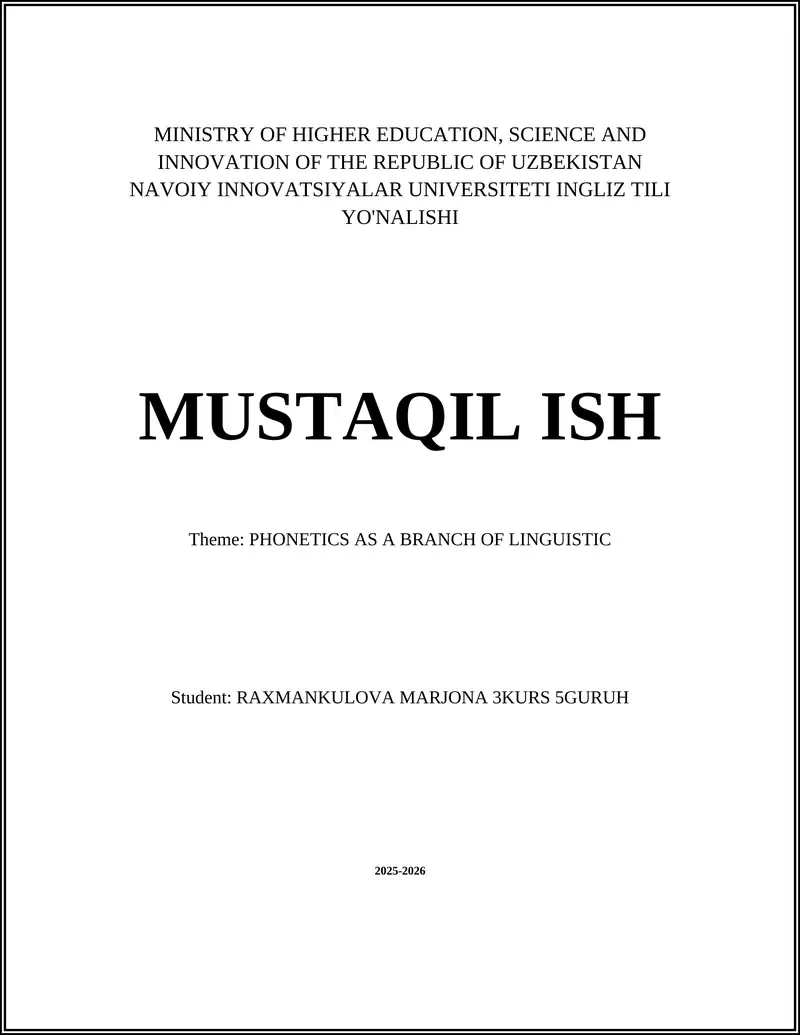 PHONETICS AS A BRANCH OF LINGUISTIC