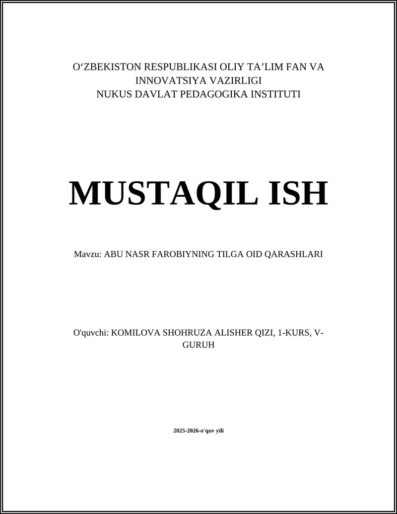 ABU NASR FAROBIYNING TILGA OID QARASHLARI